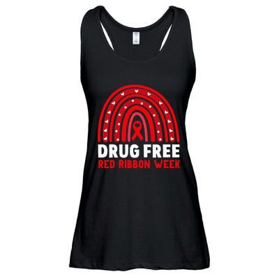 Drug Free Red Ribbon Week Awareness No To Drugs Red Rainbow Ladies Essential Flowy Tank