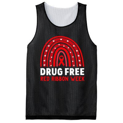 Drug Free Red Ribbon Week Awareness No To Drugs Red Rainbow Mesh Reversible Basketball Jersey Tank