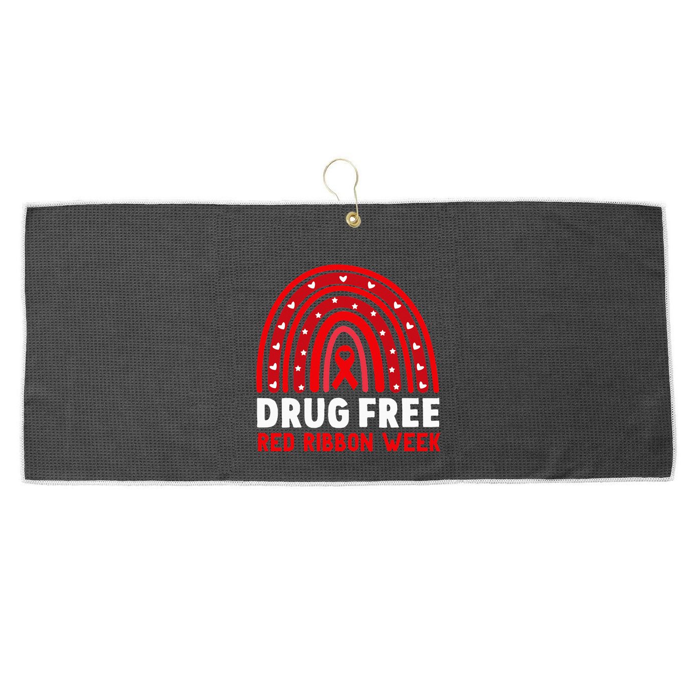 Drug Free Red Ribbon Week Awareness No To Drugs Red Rainbow Large Microfiber Waffle Golf Towel