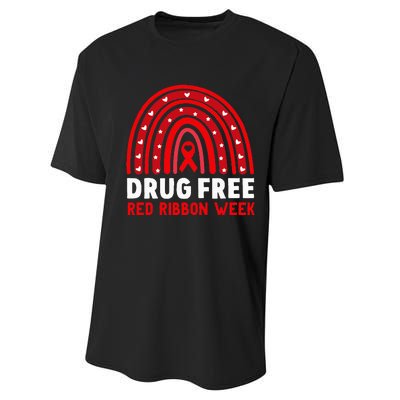 Drug Free Red Ribbon Week Awareness No To Drugs Red Rainbow Performance Sprint T-Shirt