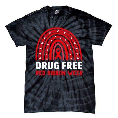 Drug Free Red Ribbon Week Awareness No To Drugs Red Rainbow Tie-Dye T-Shirt