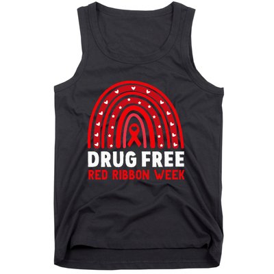 Drug Free Red Ribbon Week Awareness No To Drugs Red Rainbow Tank Top