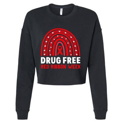 Drug Free Red Ribbon Week Awareness No To Drugs Red Rainbow Cropped Pullover Crew