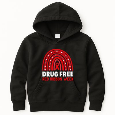 Drug Free Red Ribbon Week Awareness No To Drugs Red Rainbow Kids Hoodie