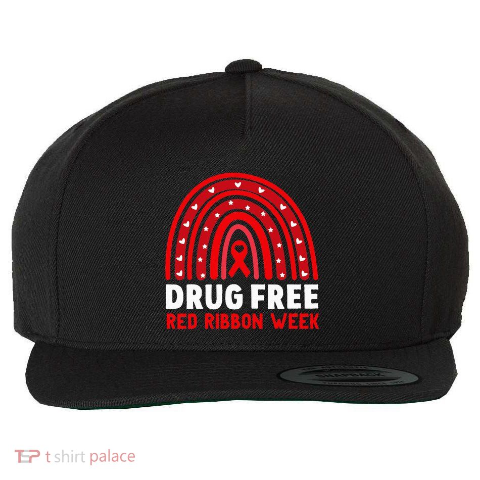 Drug Free Red Ribbon Week Awareness No To Drugs Red Rainbow Wool Snapback Cap