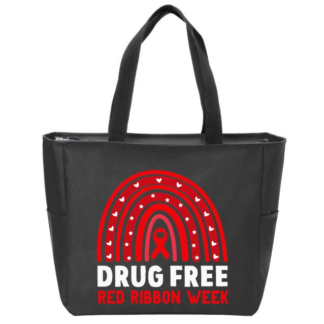 Drug Free Red Ribbon Week Awareness No To Drugs Red Rainbow Zip Tote Bag