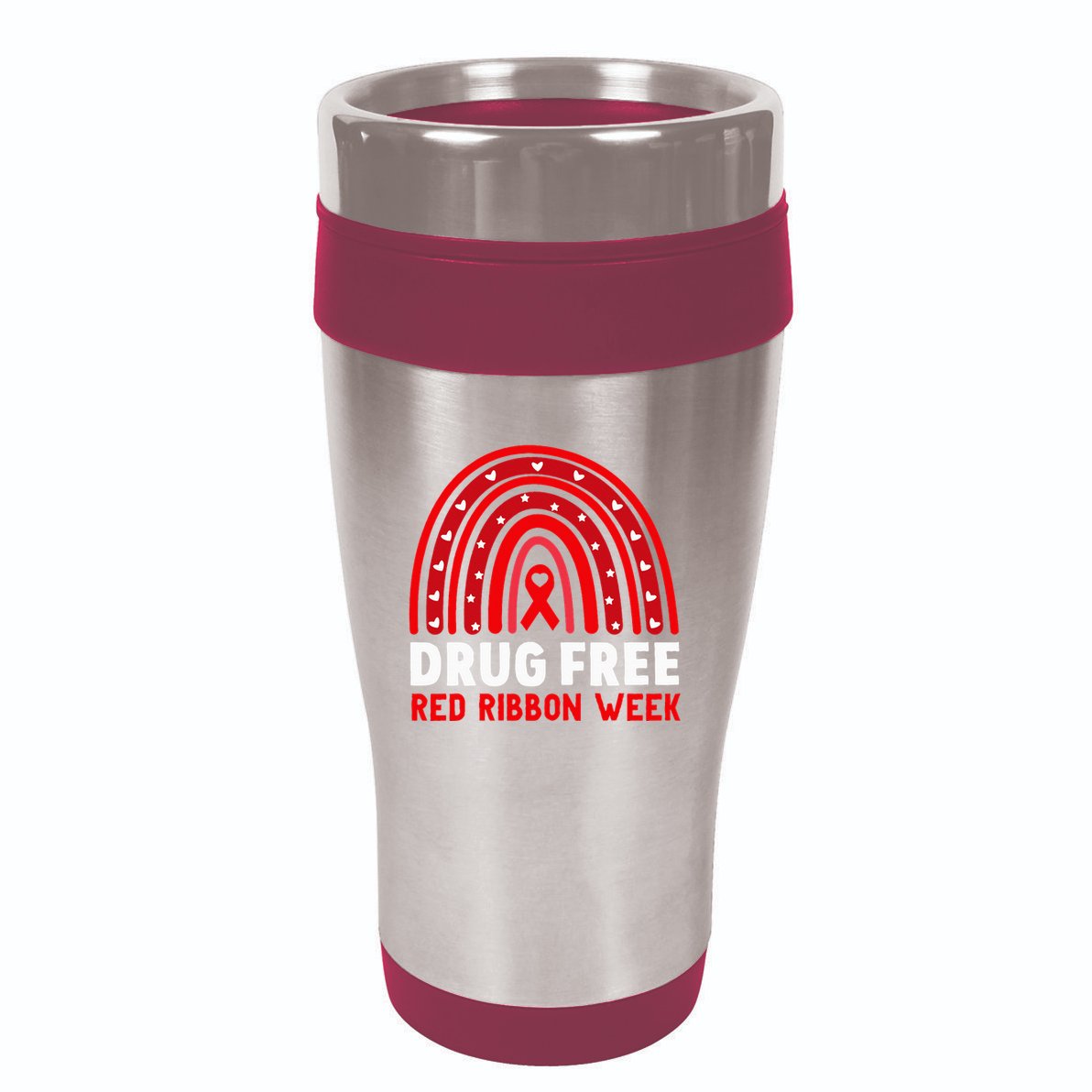 Drug Free Red Ribbon Week Awareness No To Drugs Red Rainbow 16oz Travel Tumbler