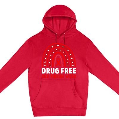 Drug Free Red Ribbon Week Awareness No To Drugs Red Rainbow Premium Pullover Hoodie