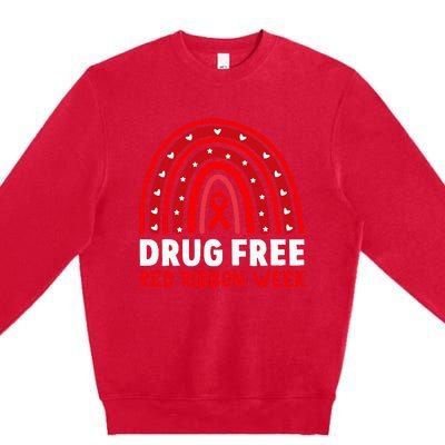 Drug Free Red Ribbon Week Awareness No To Drugs Red Rainbow Premium Crewneck Sweatshirt