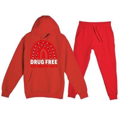 Drug Free Red Ribbon Week Awareness No To Drugs Red Rainbow Premium Hooded Sweatsuit Set