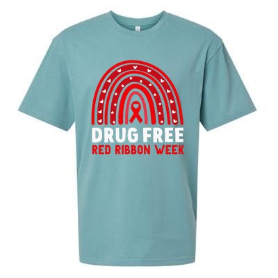 Drug Free Red Ribbon Week Awareness No To Drugs Red Rainbow Sueded Cloud Jersey T-Shirt