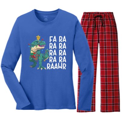 Dinosaur Fa Ra Ra Ra Rawr Trex Funny Christmas Pajamas Xmas Gift Women's Long Sleeve Flannel Pajama Set 