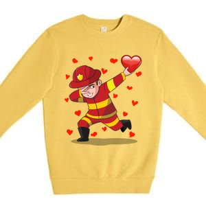 Dabbing Fire Red Heart Love Valentine's Day Lovers Gift Premium Crewneck Sweatshirt