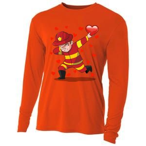 Dabbing Fire Red Heart Love Valentine's Day Lovers Gift Cooling Performance Long Sleeve Crew