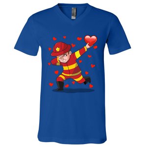 Dabbing Fire Red Heart Love Valentine's Day Lovers Gift V-Neck T-Shirt