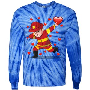 Dabbing Fire Red Heart Love Valentine's Day Lovers Gift Tie-Dye Long Sleeve Shirt