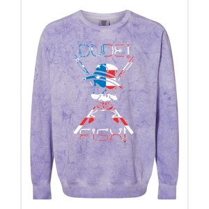 Dude Fish Skull And Fishing Rod American Flag Design Great Gift Colorblast Crewneck Sweatshirt