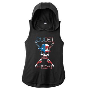 Dude Fish Skull And Fishing Rod American Flag Design Great Gift Ladies PosiCharge Tri-Blend Wicking Draft Hoodie Tank