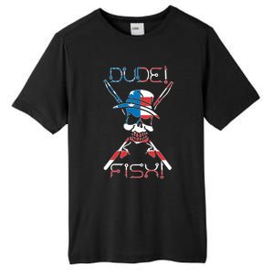 Dude Fish Skull And Fishing Rod American Flag Design Great Gift Tall Fusion ChromaSoft Performance T-Shirt