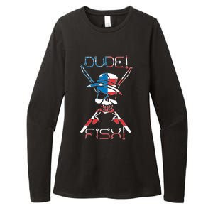 Dude Fish Skull And Fishing Rod American Flag Design Great Gift Womens CVC Long Sleeve Shirt