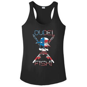 Dude Fish Skull And Fishing Rod American Flag Design Great Gift Ladies PosiCharge Competitor Racerback Tank