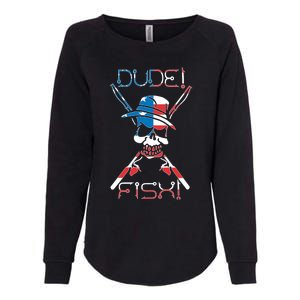 Dude Fish Skull And Fishing Rod American Flag Design Great Gift Womens California Wash Sweatshirt