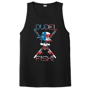 Dude Fish Skull And Fishing Rod American Flag Design Great Gift PosiCharge Competitor Tank