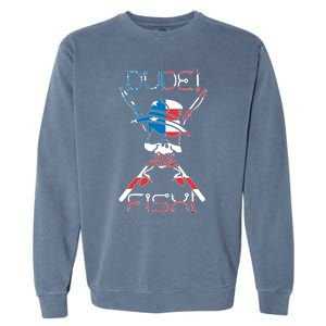 Dude Fish Skull And Fishing Rod American Flag Design Great Gift Garment-Dyed Sweatshirt