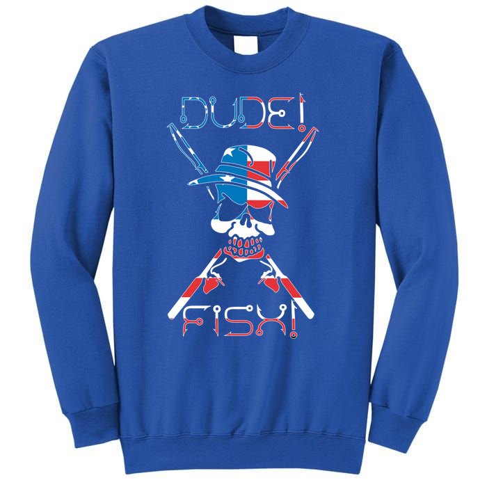 Dude Fish Skull And Fishing Rod American Flag Design Great Gift Sweatshirt