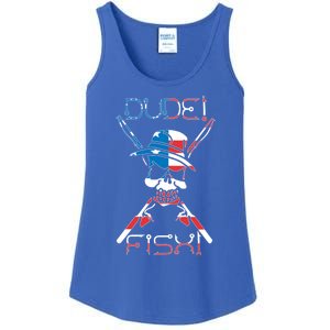 Dude Fish Skull And Fishing Rod American Flag Design Great Gift Ladies Essential Tank