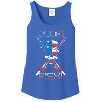 Dude Fish Skull And Fishing Rod American Flag Design Great Gift Ladies Essential Tank