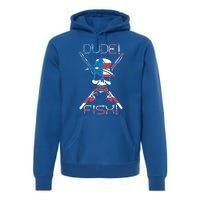 Dude Fish Skull And Fishing Rod American Flag Design Great Gift Premium Hoodie