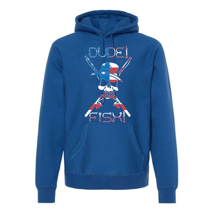 Dude Fish Skull And Fishing Rod American Flag Design Great Gift Premium Hoodie