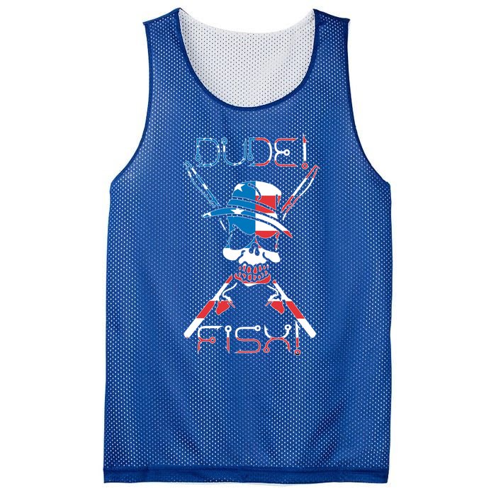 Dude Fish Skull And Fishing Rod American Flag Design Great Gift Mesh Reversible Basketball Jersey Tank