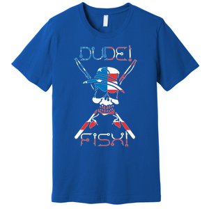 Dude Fish Skull And Fishing Rod American Flag Design Great Gift Premium T-Shirt