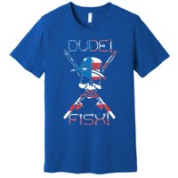 Dude Fish Skull And Fishing Rod American Flag Design Great Gift Premium T-Shirt