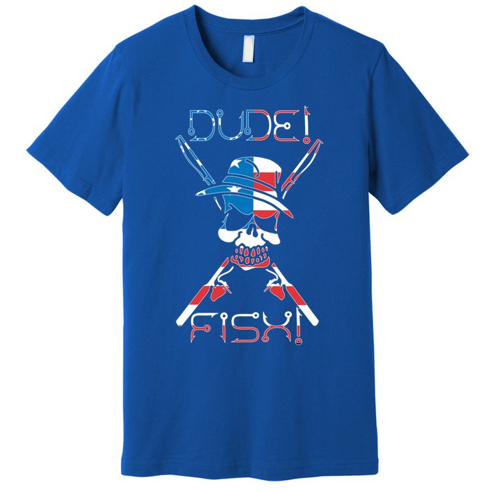 Dude Fish Skull And Fishing Rod American Flag Design Great Gift Premium T-Shirt