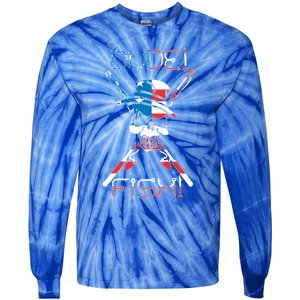 Dude Fish Skull And Fishing Rod American Flag Design Great Gift Tie-Dye Long Sleeve Shirt