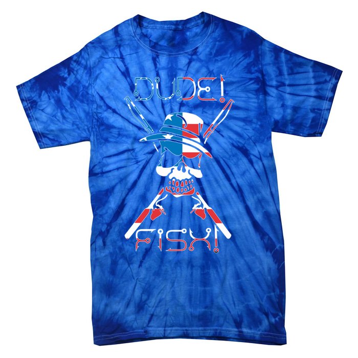 Dude Fish Skull And Fishing Rod American Flag Design Great Gift Tie-Dye T-Shirt