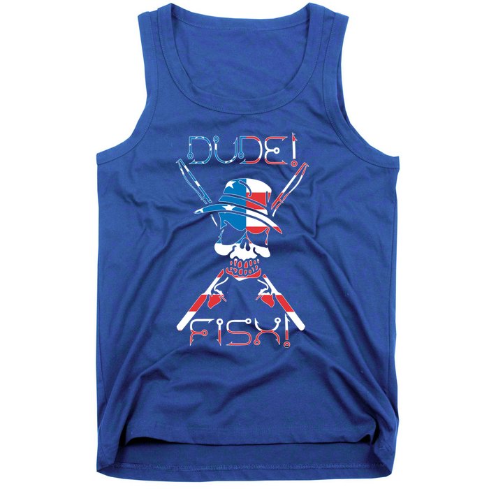 Dude Fish Skull And Fishing Rod American Flag Design Great Gift Tank Top