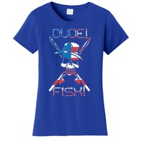 Dude Fish Skull And Fishing Rod American Flag Design Great Gift Women's T-Shirt