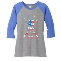 Dude Fish Skull And Fishing Rod American Flag Design Great Gift Women's Tri-Blend 3/4-Sleeve Raglan Shirt