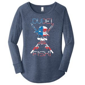 Dude Fish Skull And Fishing Rod American Flag Design Great Gift Women's Perfect Tri Tunic Long Sleeve Shirt