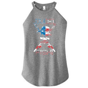 Dude Fish Skull And Fishing Rod American Flag Design Great Gift Women's Perfect Tri Rocker Tank