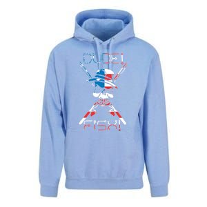 Dude Fish Skull And Fishing Rod American Flag Design Great Gift Unisex Surf Hoodie