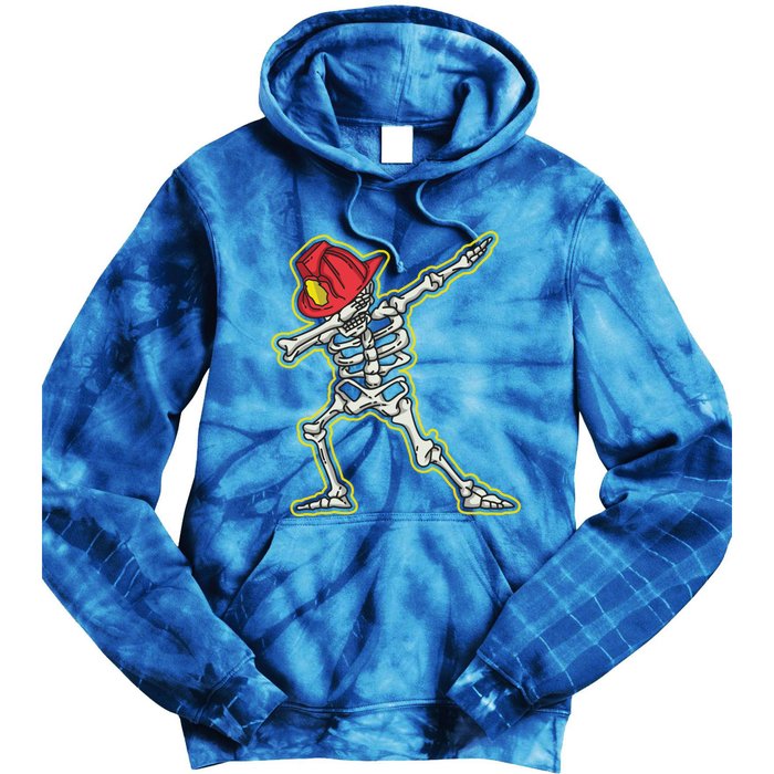 Dabbing Firefighter Skeleton Cool Scary Halloween Costume Great Gift Tie Dye Hoodie