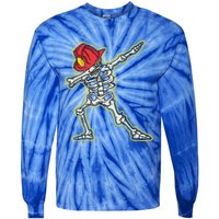 Dabbing Firefighter Skeleton Cool Scary Halloween Costume Great Gift Tie-Dye Long Sleeve Shirt