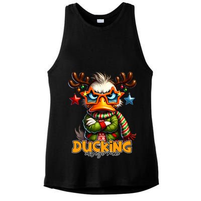 Ducking Funny Sarcastic Grumpy Duck Christmas Ladies PosiCharge Tri-Blend Wicking Tank