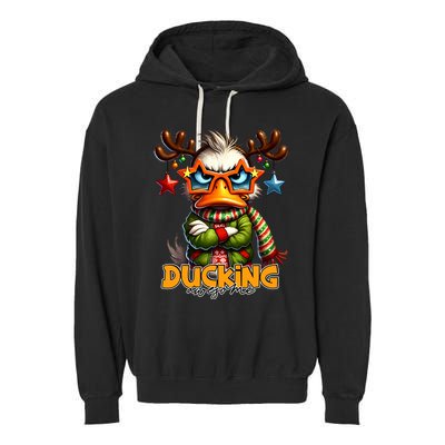 Ducking Funny Sarcastic Grumpy Duck Christmas Garment-Dyed Fleece Hoodie