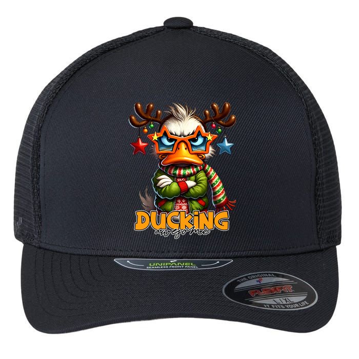 Ducking Funny Sarcastic Grumpy Duck Christmas Flexfit Unipanel Trucker Cap